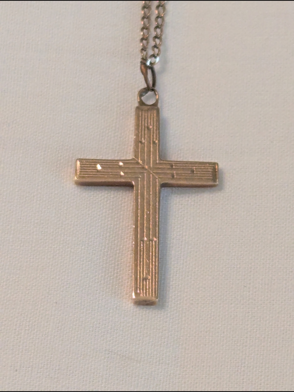 VTG 50s 14K A. Alland Yellow Gold Dainty Cross Hand Etched W 14K 16.5" Chain USA